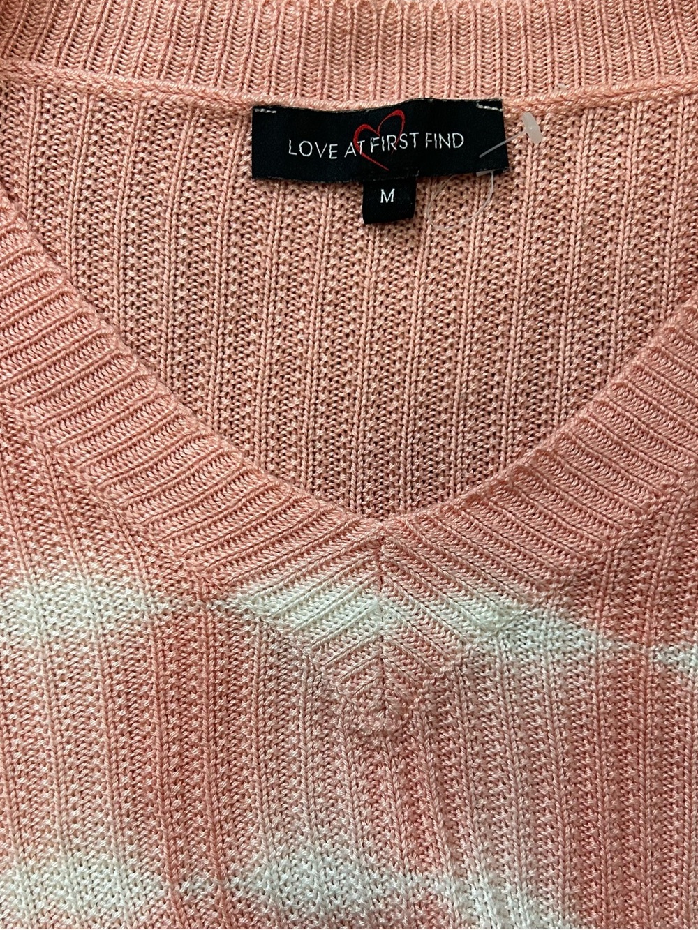 Women's Peach Tie-Dye V-Neck Slouchy Raglan Sweater Loose Knit Boho Minimalist - Picture 7 of 7